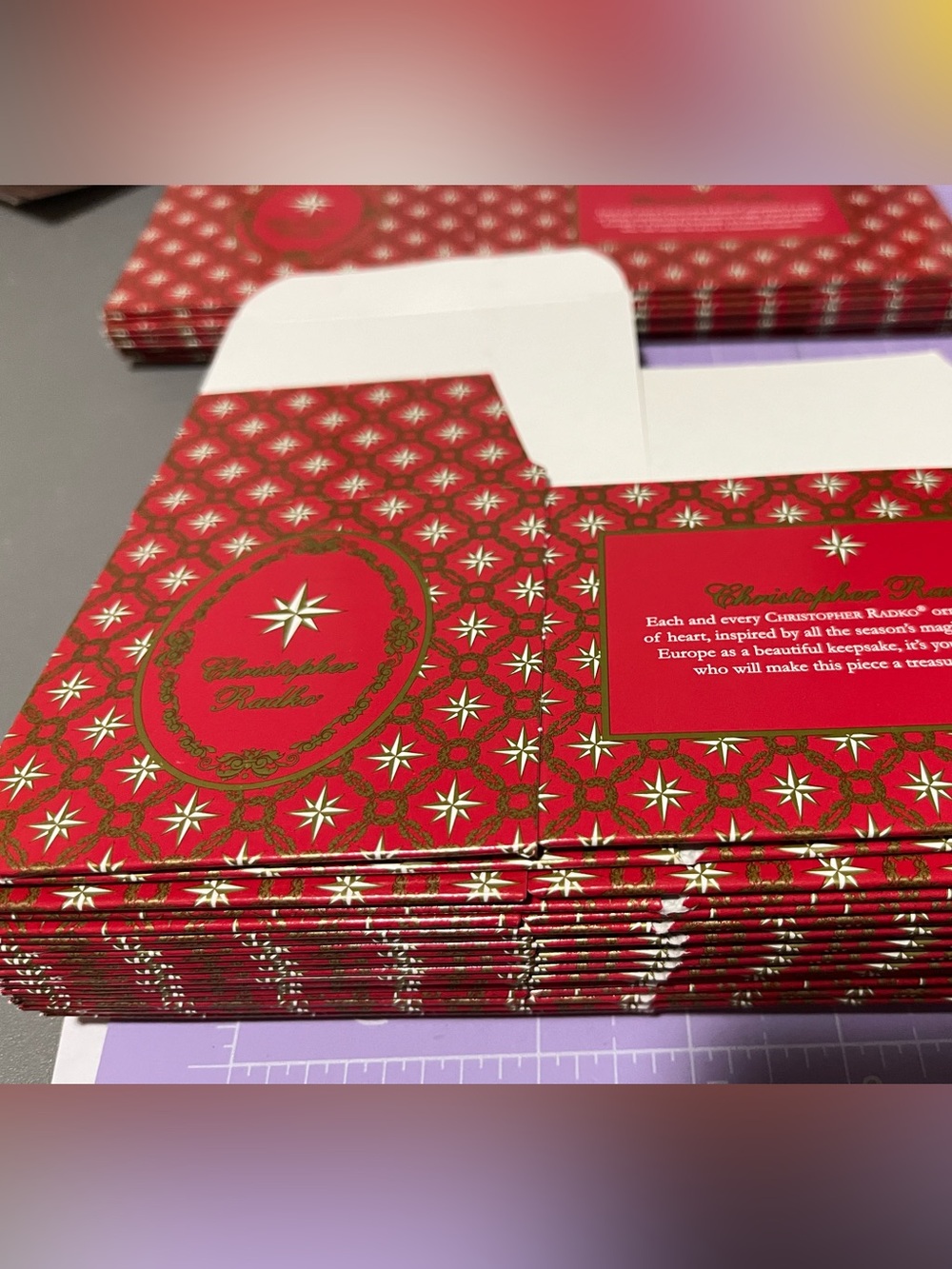 Christopher Radko Empty Ornament Boxes.  Total 6.   3 x 4”.   New